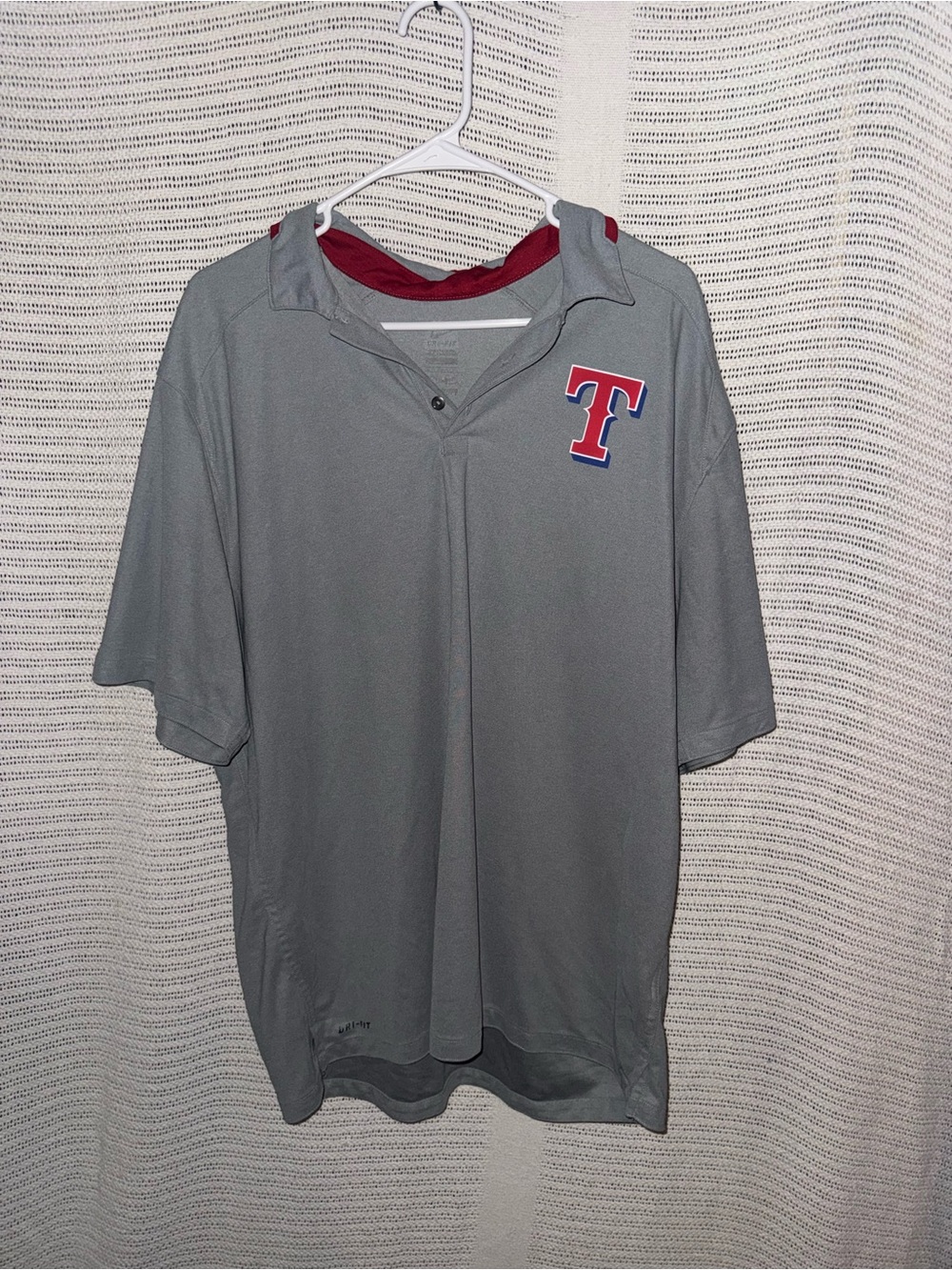 Men's Gray Short-Sleeve Polo with Red 'T' Logo